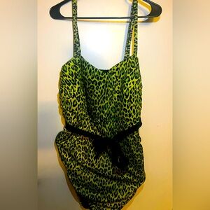 Lime Green/Black Cheetah Print One Piece Bathing Suit with Belt Wrap (Size 26)